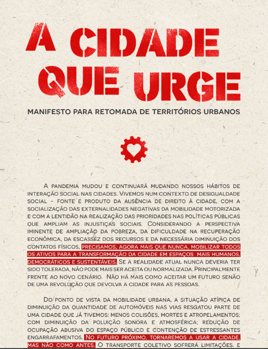 Capa do Manifesto A Cidade Que Urge (2020)