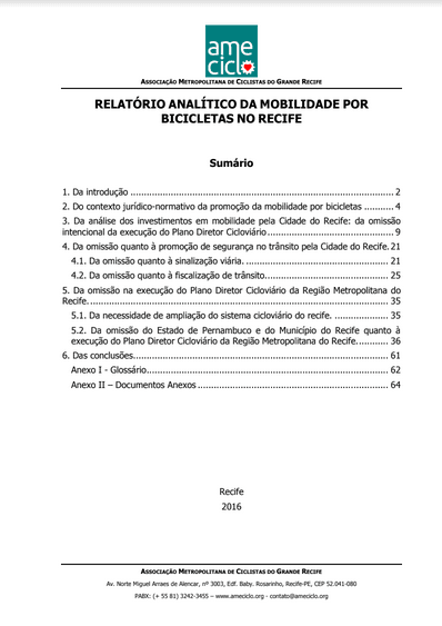 Capa do Relatório Analítico da Mobilidade por Bicicleta (2016)